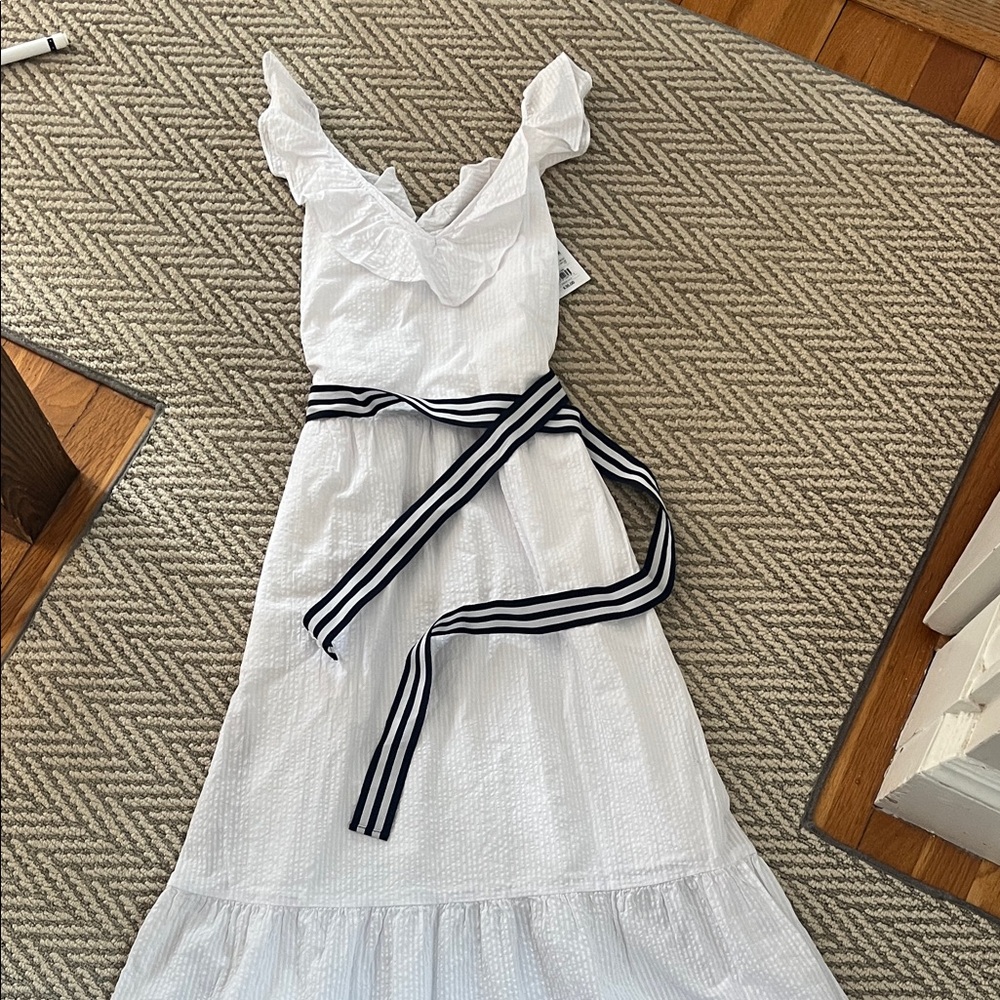 Vineyard Vines White Maxi Dress with Black Striped Belt